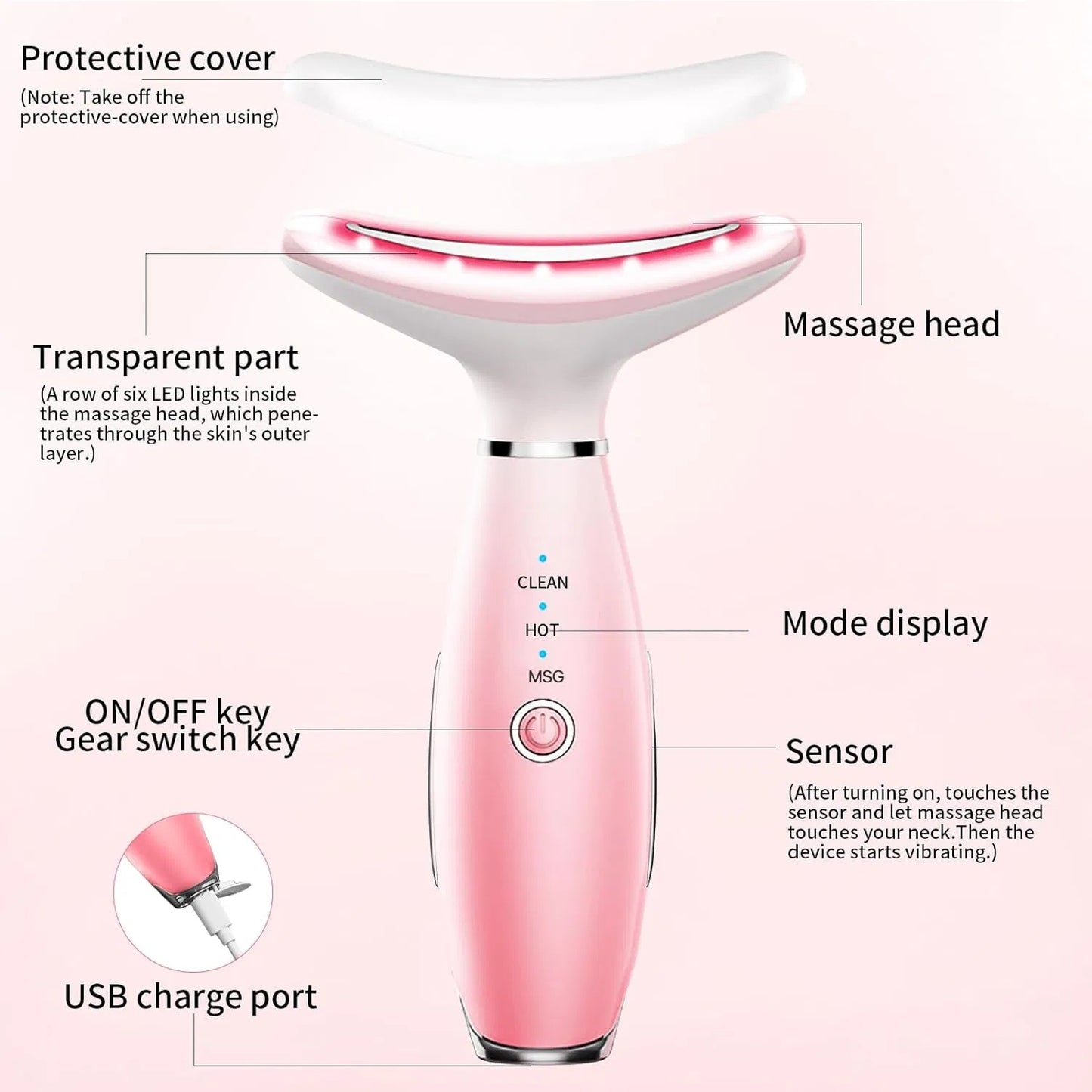 Neck Face Massager, Skin Care Face Massage Tool, 3-in-1 Facial Massager, Face Sculpting Tool With Thermals, Vibration