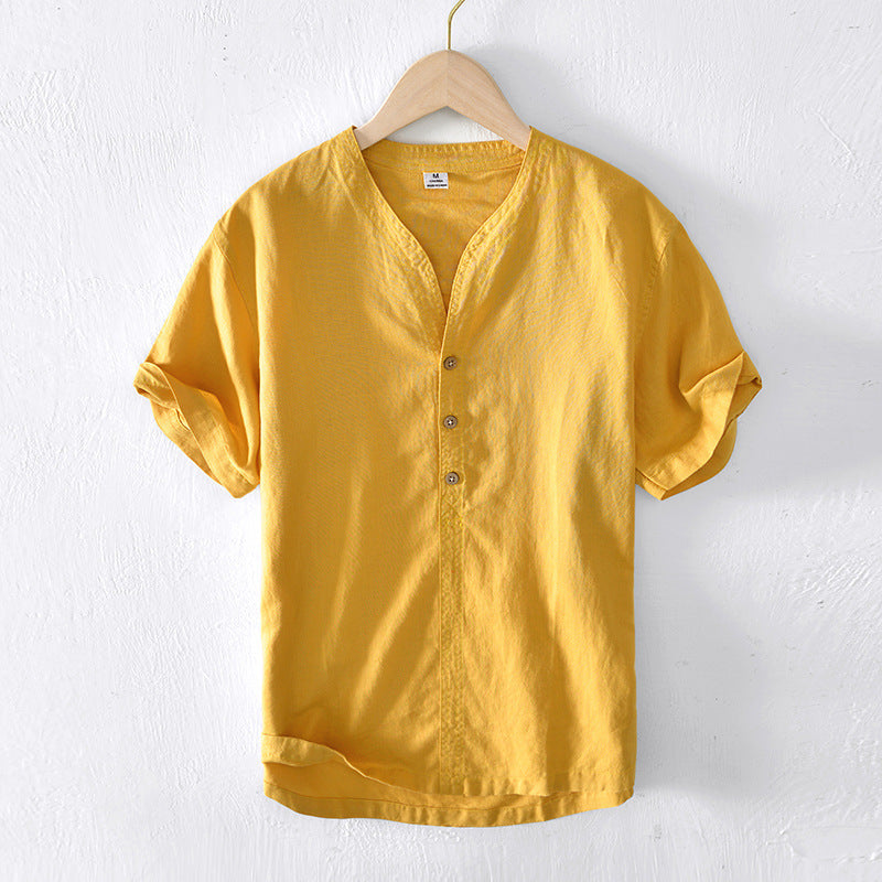 Men's Collar Pullover Short Sleeve Cotton Shirt - Classic Casual Wear