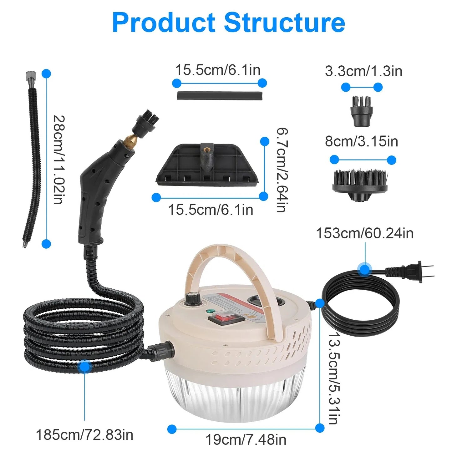 2500W Handheld High Temperature And Pressure Steamer Cleaner With 1400ML Tank 9 Accessories 6 Steam Levels For Dirt Grease Grout Tile Floor Couch Car