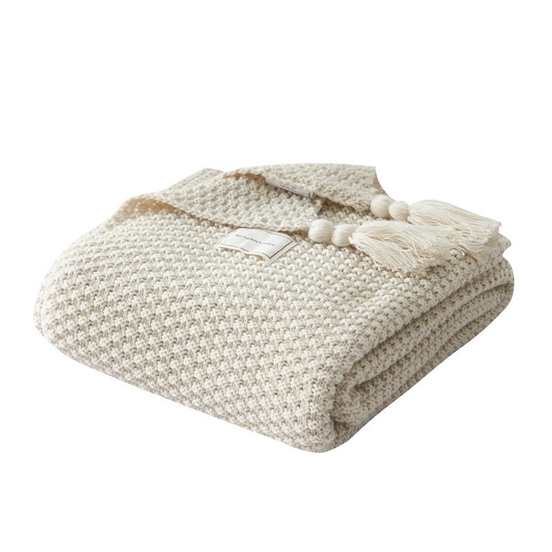 Fringed Knitted Wool Blanket - Cozy Home Throw
