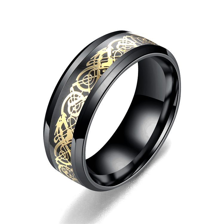 Stainless Steel Dragon Pattern Ring - Bold Statement Ring