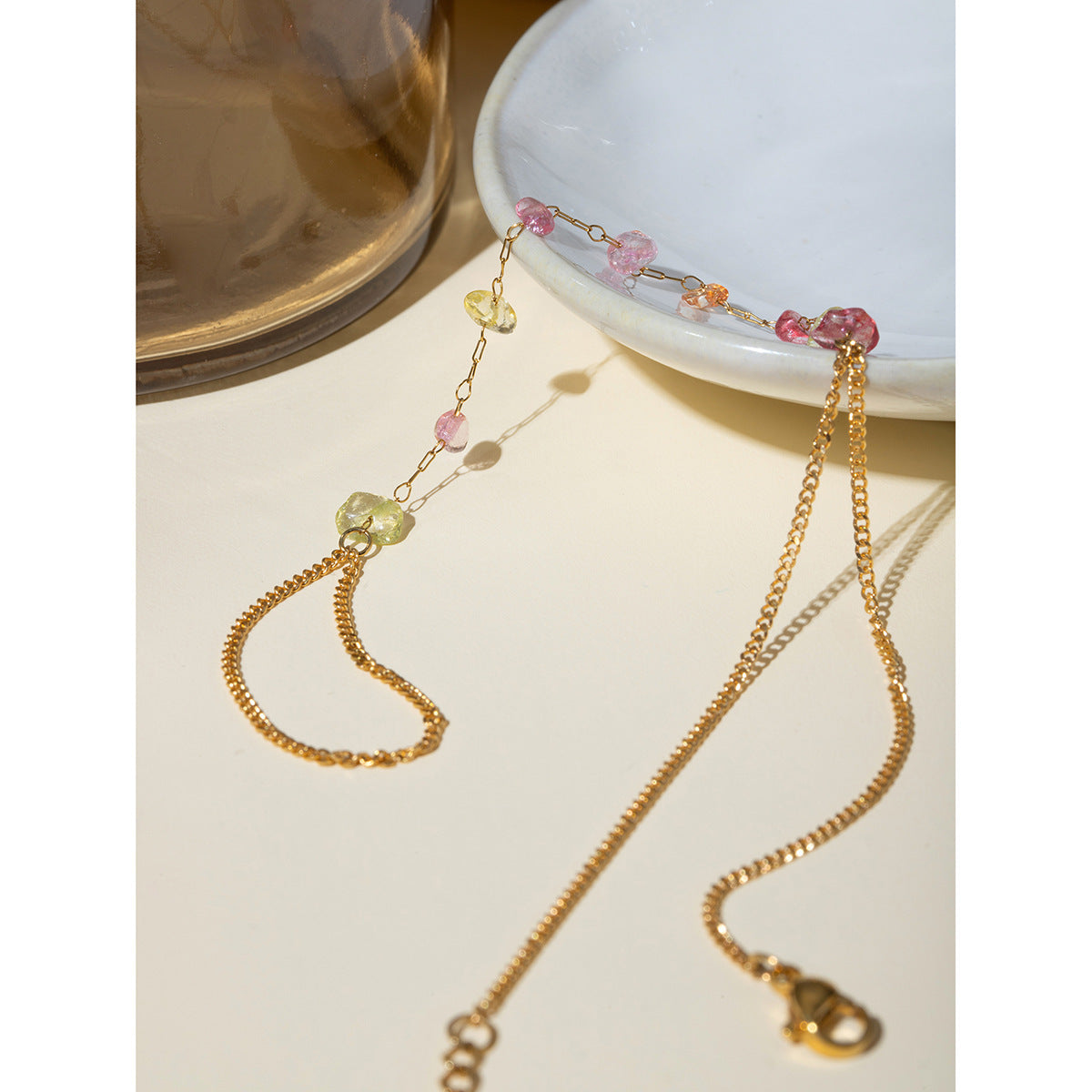 Fashion 18K Gold Stainless Steel Color Broken Stone Chain Ring