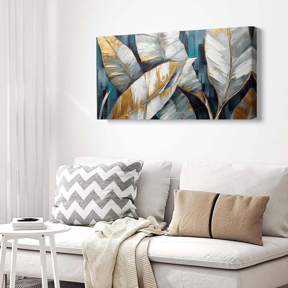 Handmade Oil Painting Canvas Wall Art Decoration Abstract Large Golden Green Banana Leaves Pictures Modern Family Bedroom Decor Rolled Frameless Unstretched Painting