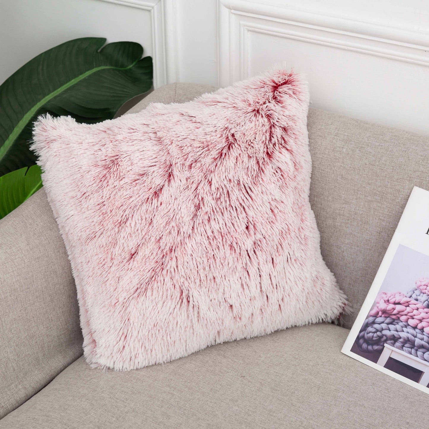 Long hair gradient color pillowcase back cushion plush pillowcase