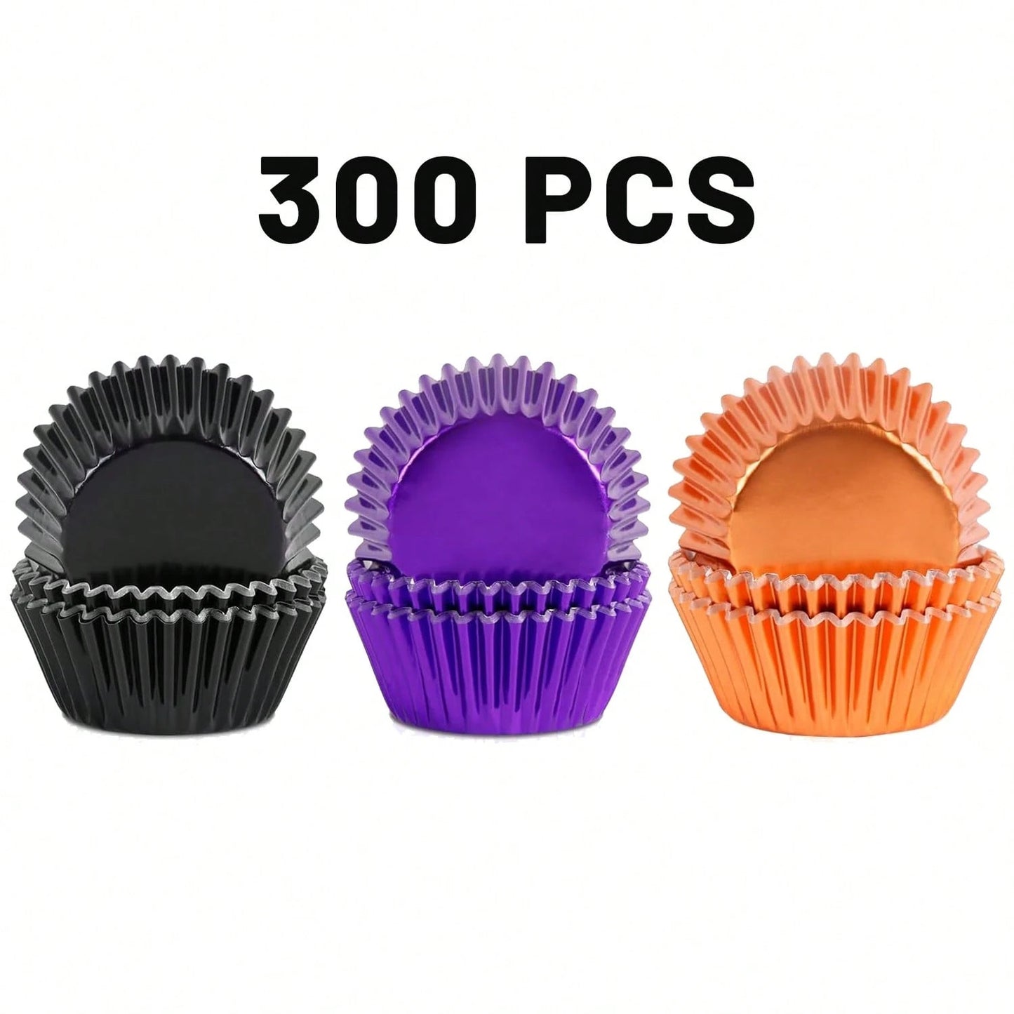 Halloween Foil Cupcake Liners - 300 Pcs Black Purple Orange Metallic