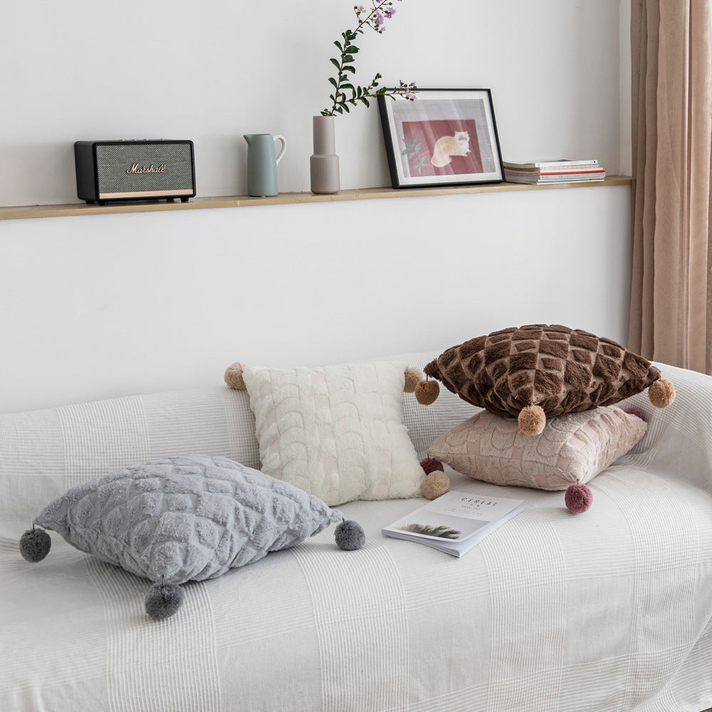 Solid color plush ball sofa cushion