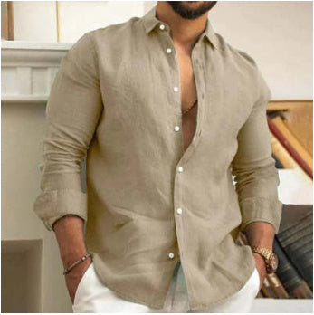 Men's Linen Button Shirt - Summer Beach Solid Color Casual Top