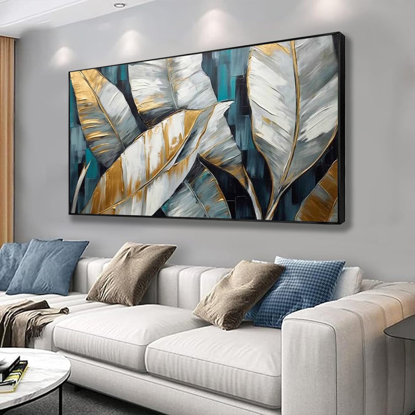 Handmade Oil Painting Canvas Wall Art Decoration Abstract Large Golden Green Banana Leaves Pictures Modern Family Bedroom Decor Rolled Frameless Unstretched Painting