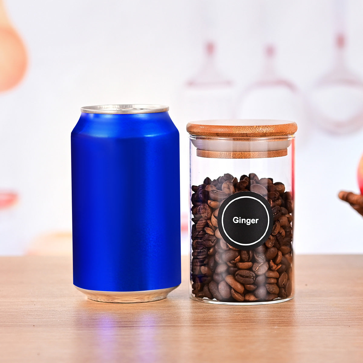 Round Glass Storage Jars - 12 Piece Set with Bamboo Lids & Stickers