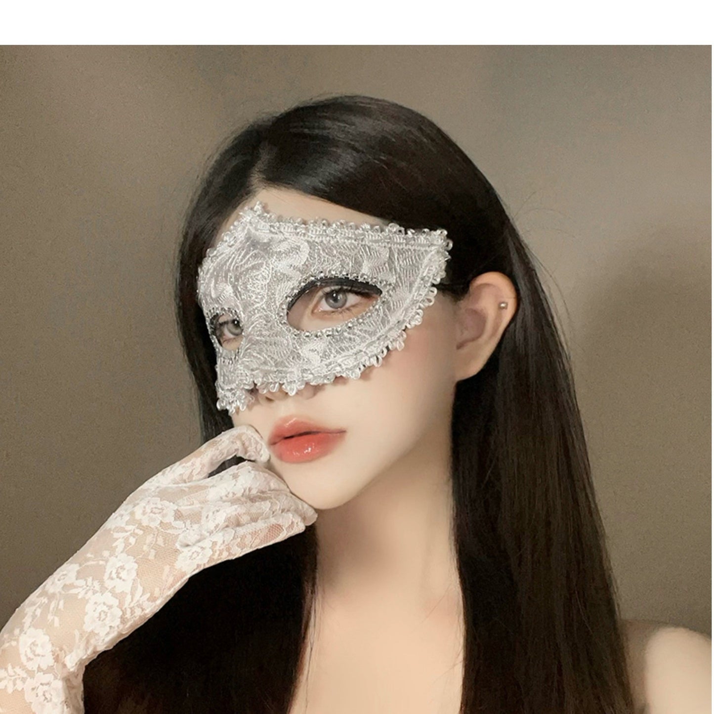 Halloween Half Face Mask - Werewolf White Design