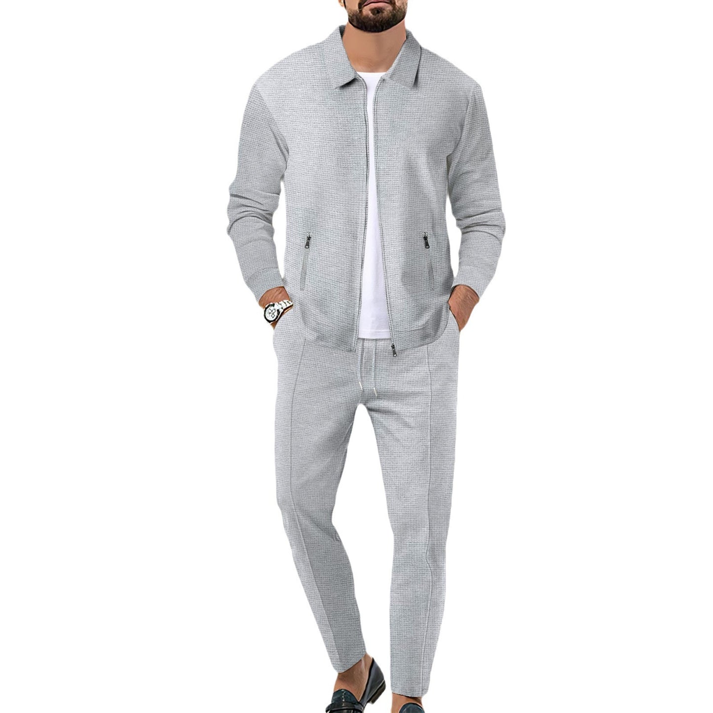 Men's Spring Autumn Zipper Cardigan Suit - Slim Fit Lapel Jacket & Pants Set