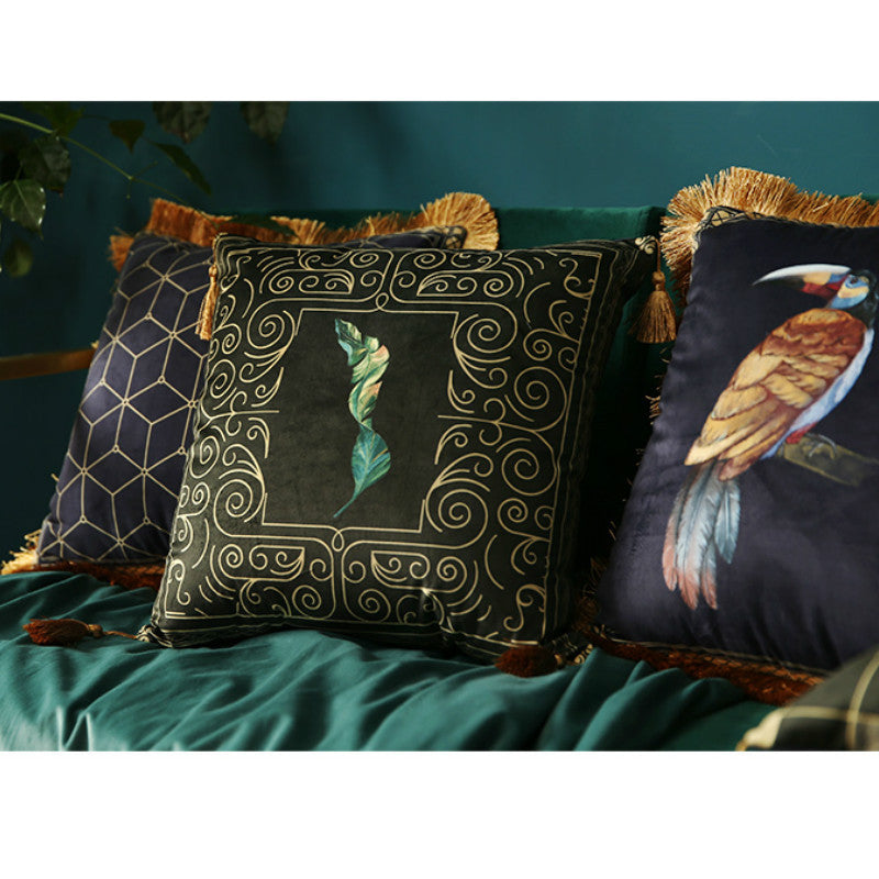 Rainforest Geometric Print Velvet Cushion Cover
