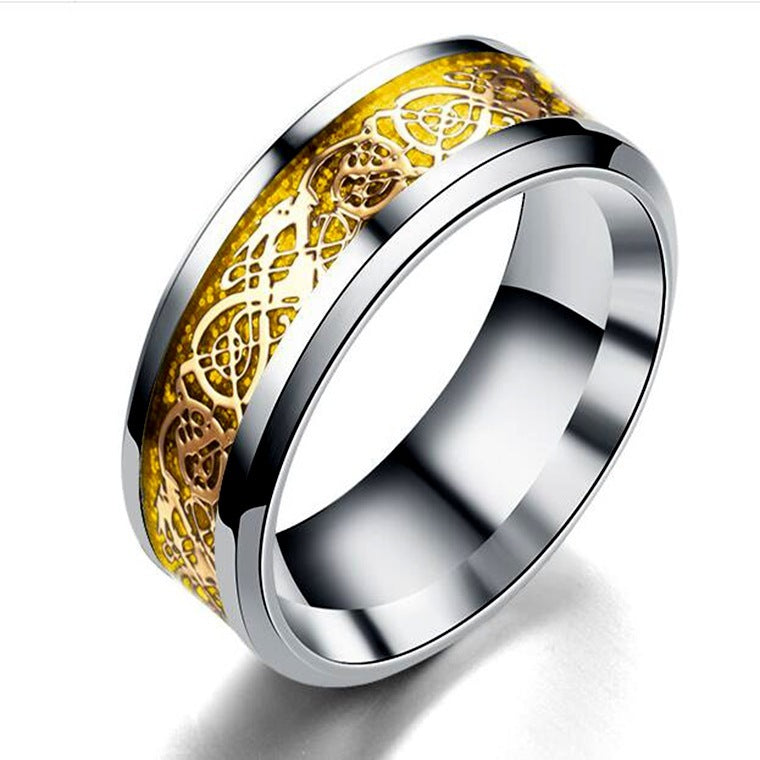 Stainless Steel Dragon Pattern Ring - Bold Statement Ring