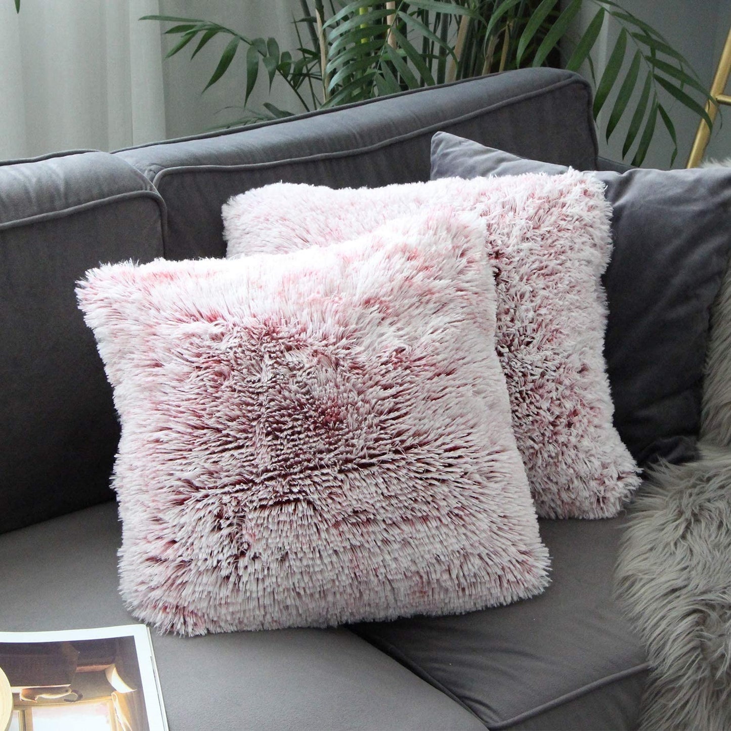 Long hair gradient color pillowcase back cushion plush pillowcase