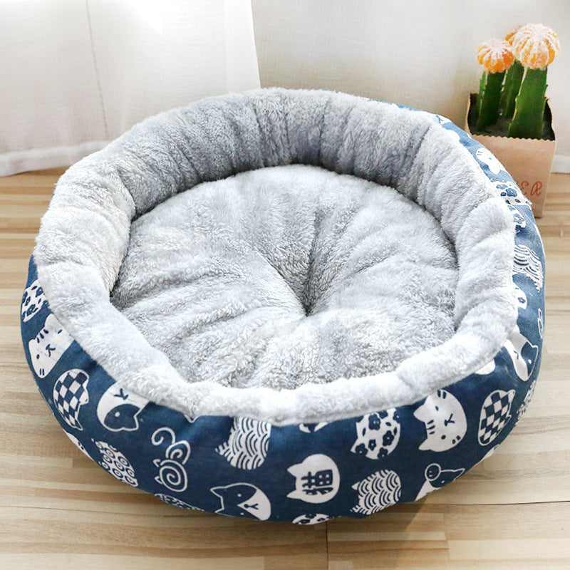 Dog and Cat Litter Bed - Round Cotton Padded Pet Cushion for Comfortable Sleep
