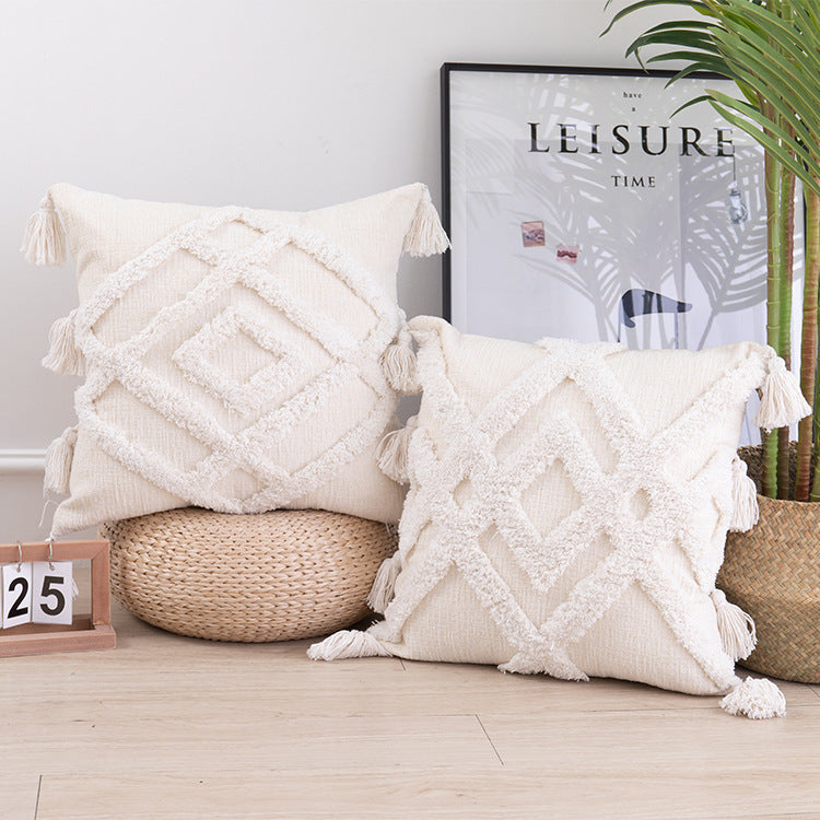 Tufted Cotton And Linen Blended Cushion And Pillowcase