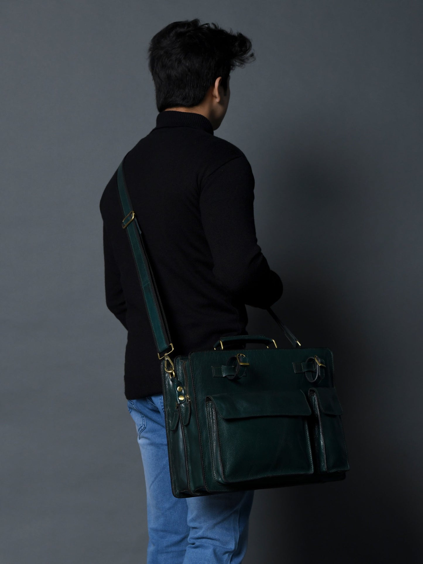 Attaché-case en cuir italien Toscane, Vert