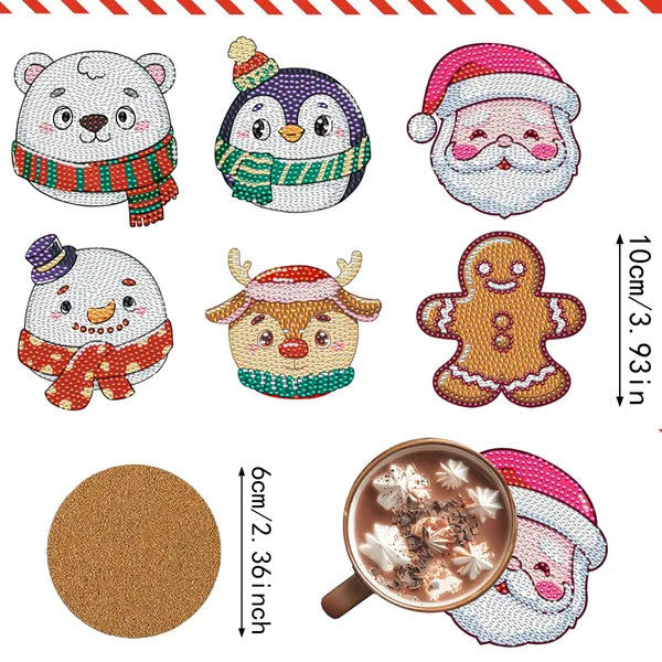 6 Packs Christmas Rhinestone Art Coasters with Holder - 5D DIY Set