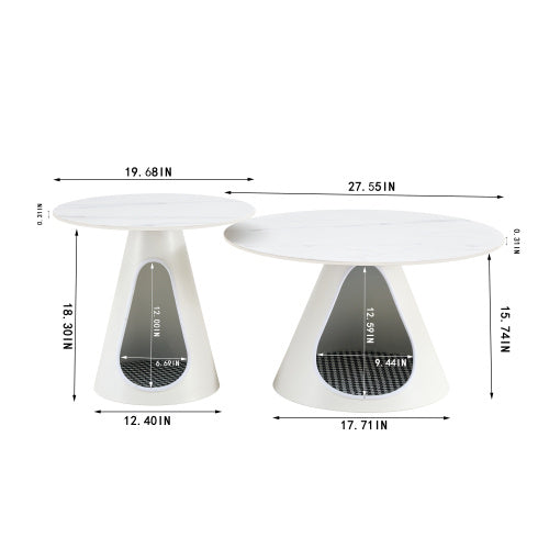 Set Of 2 Coffee Round Tables With A Marble-look Top And Steel Base With 2 Cat Beds Multifunctional And Stylish Entable