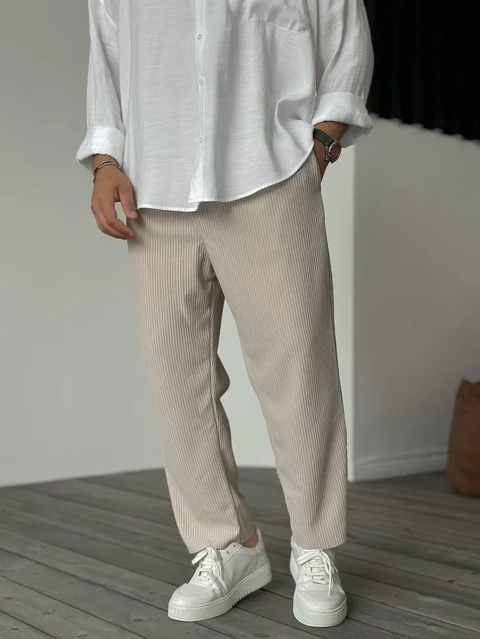 Men's Loose Straight Sports Casual Pants - Comfortable Striped Athletic Wear