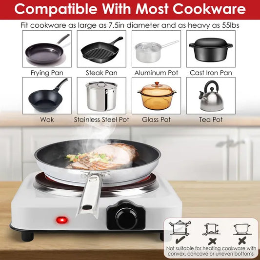 1200W Electric Infrared Single Burner Portable Heating Hot Plate Stove Countertop RV Hotplate With 7.5' Glass Cooktop Stepless Temperature Adjustments For Home RV Camp