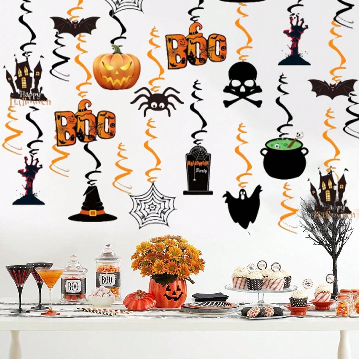 Halloween Hanging Swirl Decorations - 36 Pcs Spooky Ceiling Decor Set