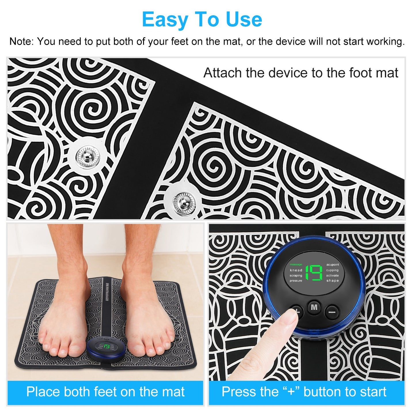 1Pc Foot Massage Pad Electric Stimulator Massager Unit Leg Reshaping Muscle Pain Relax Foldable Massage Mat With 8 Modes 19 Intensity Levels Remote Control