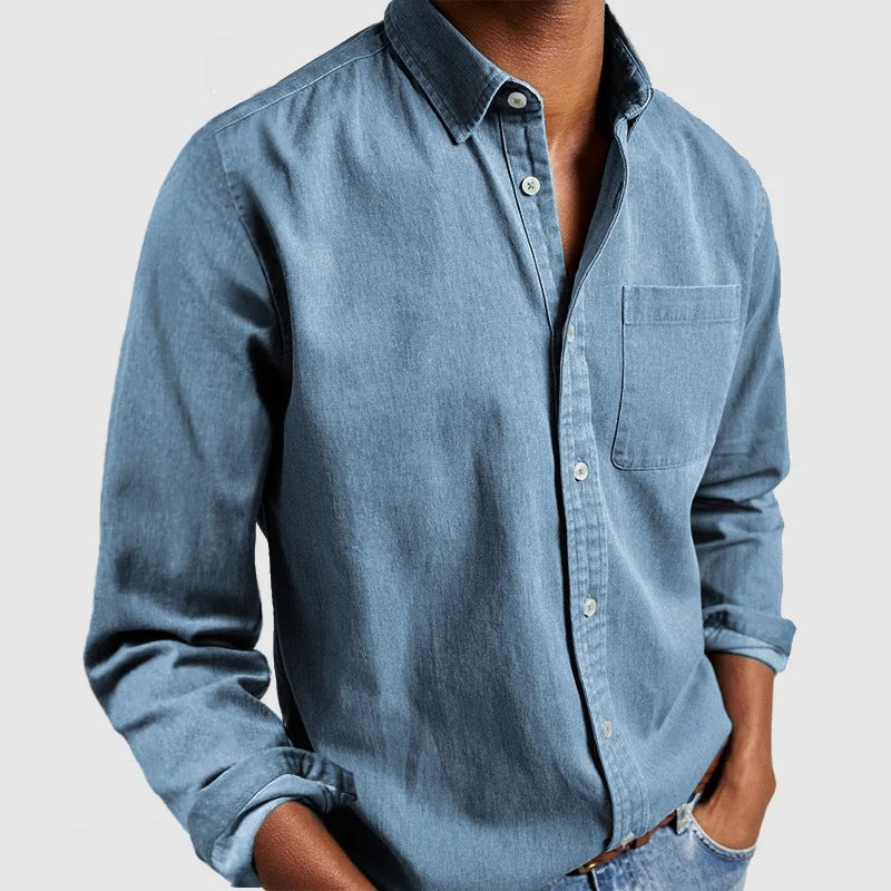 Classic Men's Long-Sleeve Dress Shirt - Professional Lapel Collar Button-Down