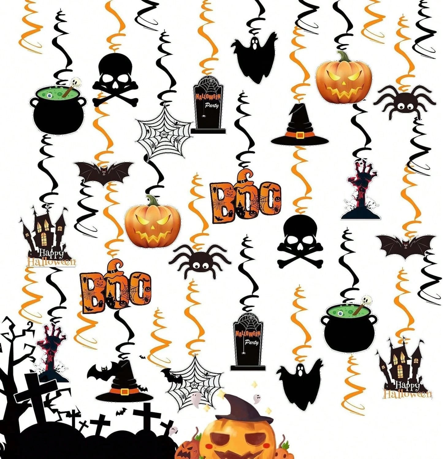 Halloween Hanging Swirl Decorations - 36 Pcs Spooky Ceiling Decor Set