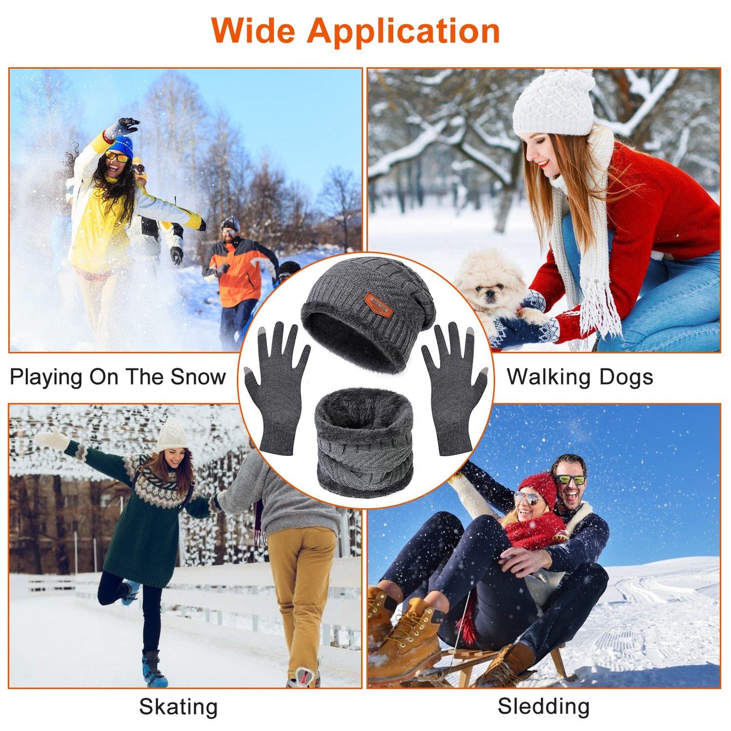 3-Piece Winter Accessories Set - Knitted Hat, Scarf & Touchscreen Gloves