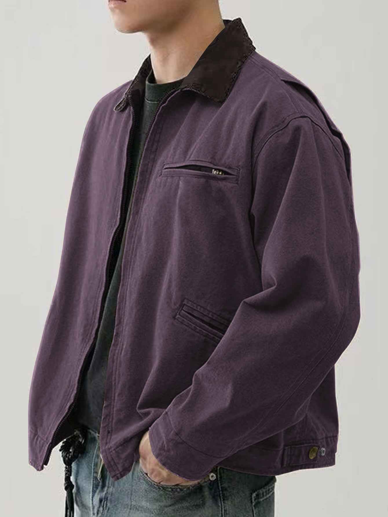 Men's Tooling Washed Jacket Spring And Autumn Color Turn-down Collar Coat