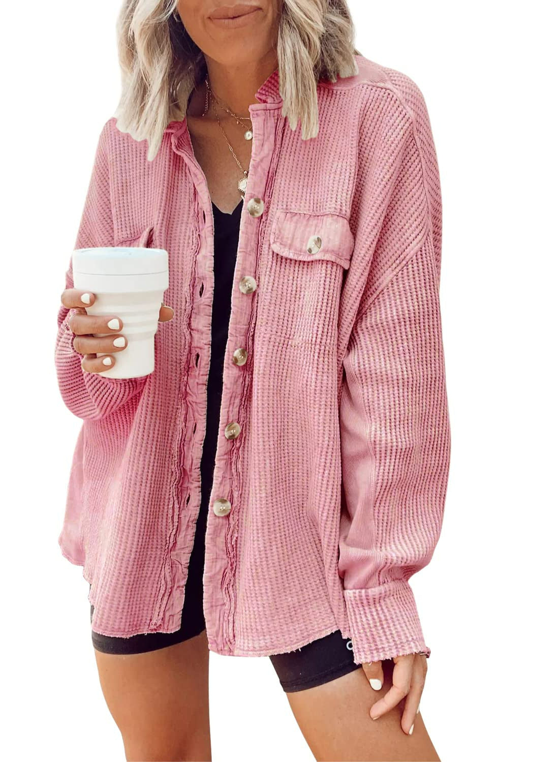 Women's Patchwork Irregular Shirt Jacket - Loose Long Sleeve Top