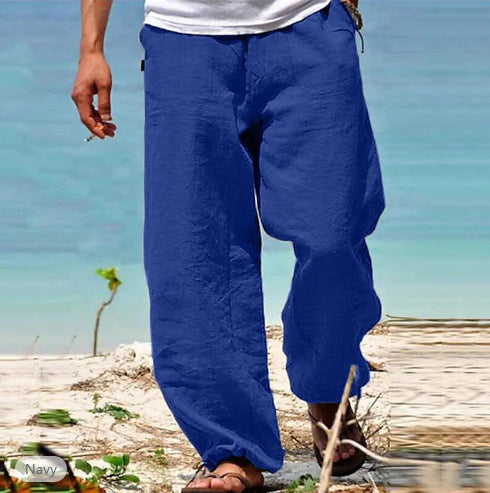 Men's Summer Drawstring Beach Pants - Elastic Waist Casual Trousers