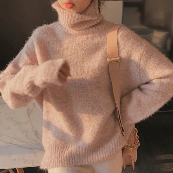 Mohair Turtleneck Sweater ? Soft Knit Pullover in Solid Color for Women