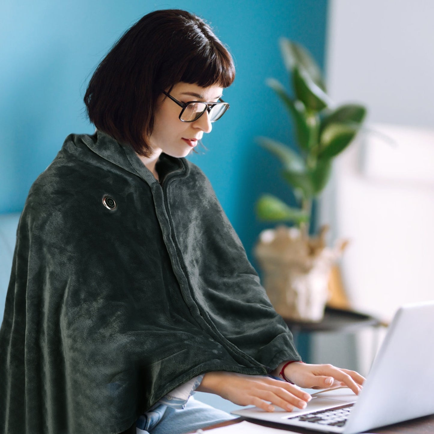 USB Heated Blanket Poncho - 59x31in Electric Heated Shawl Wrap with Zipper
