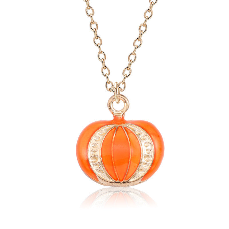 Halloween Pumpkin Cat Necklace - Oil Drop Clavicle Chain Pendant