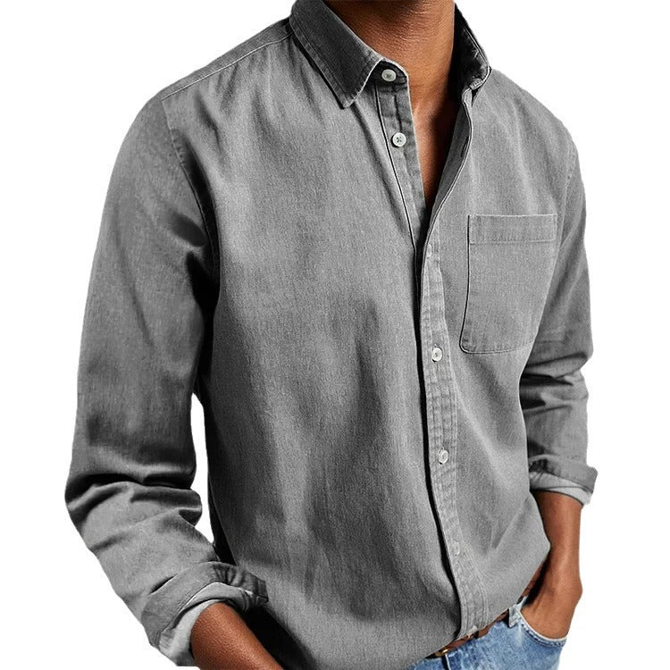 Classic Men's Long-Sleeve Dress Shirt - Professional Lapel Collar Button-Down