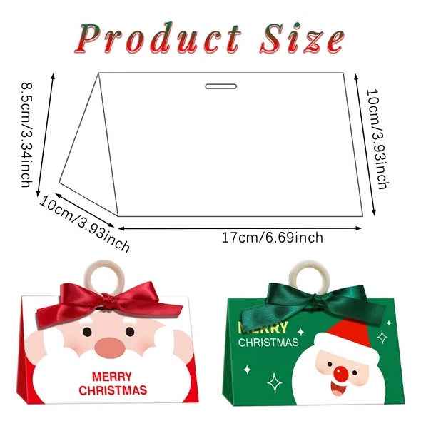 10 Pcs Christmas Candy Boxes with Ribbon & Wooden Ring - Santa Pattern Treat Box - DropOnline.co