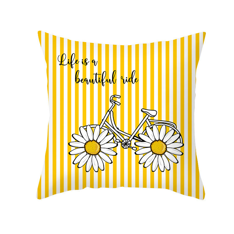 Modern Yellow Daisy Flower Cushion Cover - Creative Letter Print Pillow Case for Home