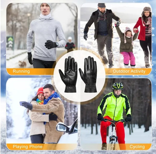 Unisex Leather Winter Gloves - Windproof Cycling & Skiing Gloves