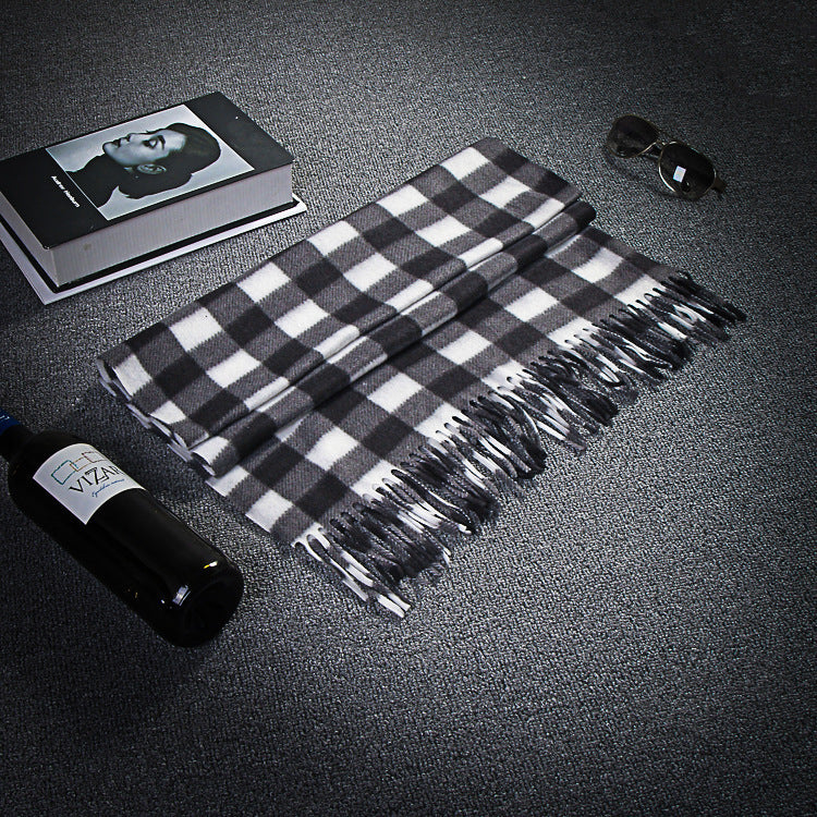 Unisex Black & White Plaid Thermal Scarf - Plus Size Winter Wrap