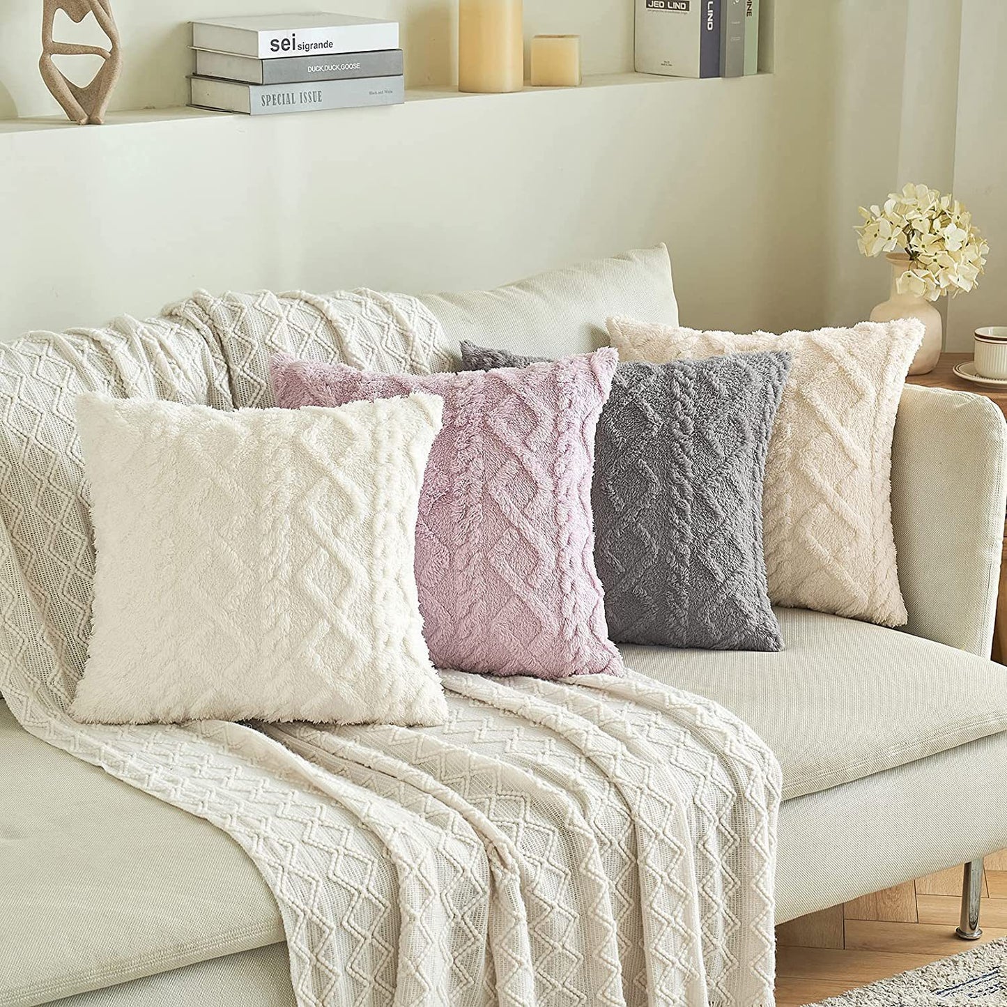 Cut Flower Pillow Cover Plush Jacquard Cushion Cover