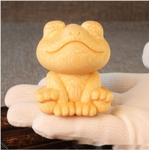 Smiling Frog Solid Bamboo Carving Crafts Ornaments