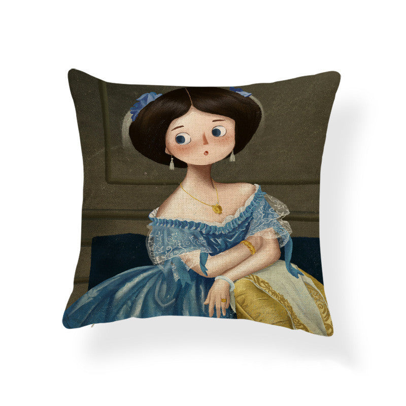Cartoon Girl Printed Pillowcase Oil Painting Blended Cushion