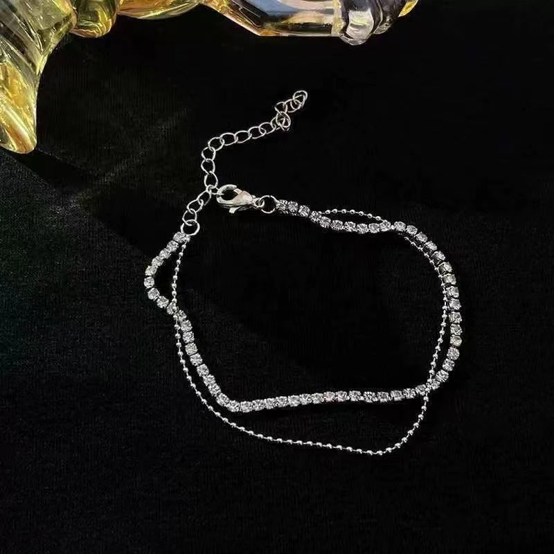 Simple Strass Cup Chain Anklet - Personality Multi-Layer Bead Necklace