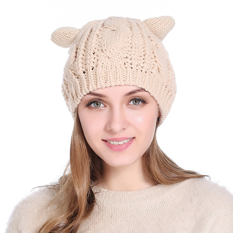 Autumn Winter Cat Ear Knit Beanie - Cute Animal Ear Hat