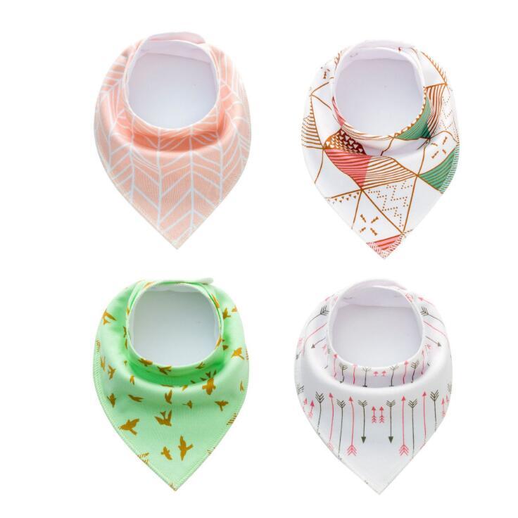 Baby Bandana Bibs 4-Pack - Cotton Triangle Drool Bibs with Arrow & Wave Prints