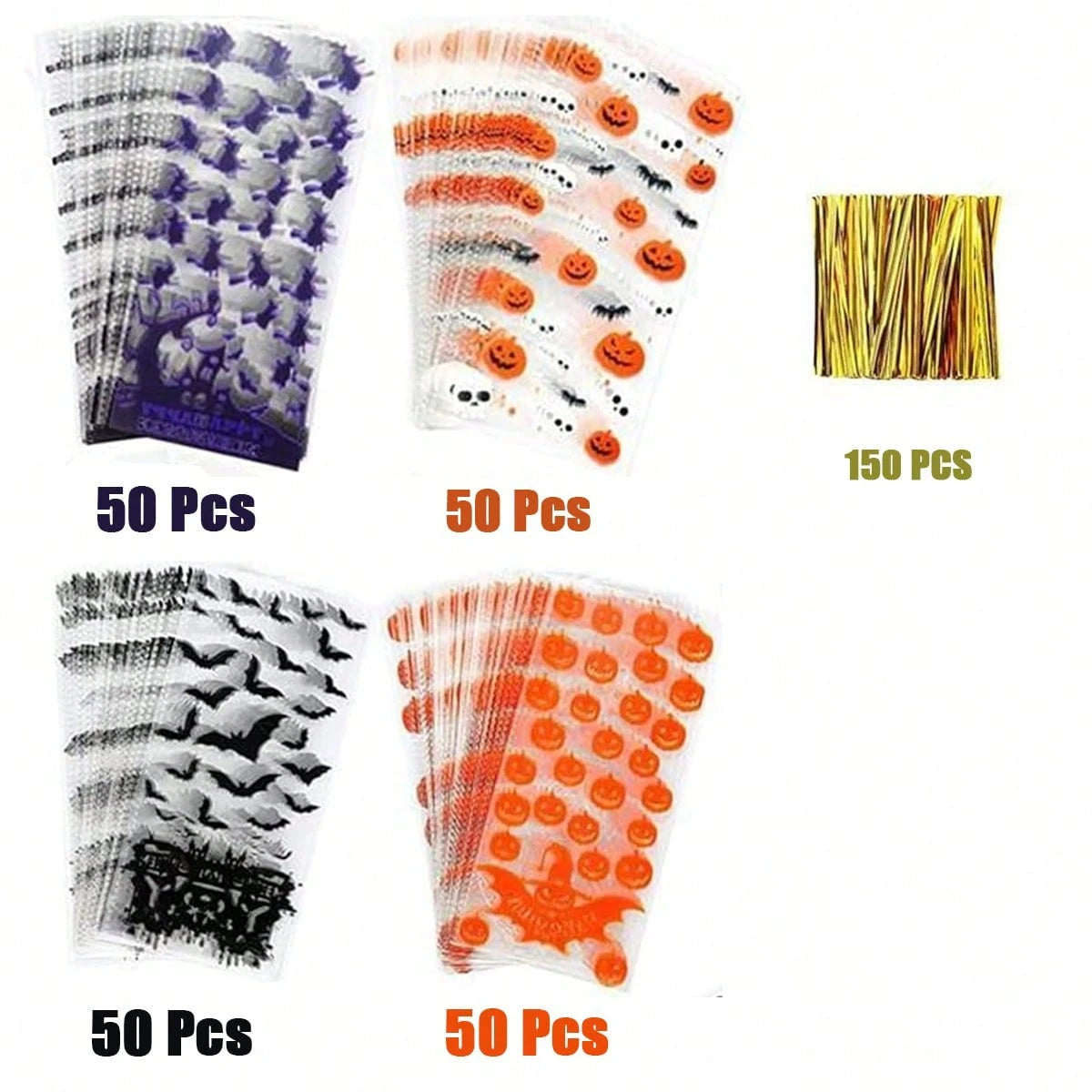Halloween Gift Wrapping Bags - 200 Pcs Cellophane Treat Bags with Twist Ties