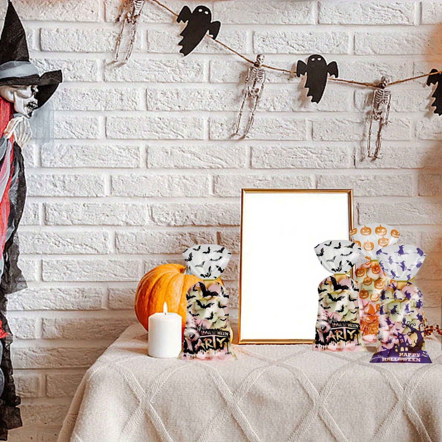 Halloween Gift Wrapping Bags - 200 Pcs Cellophane Treat Bags with Twist Ties