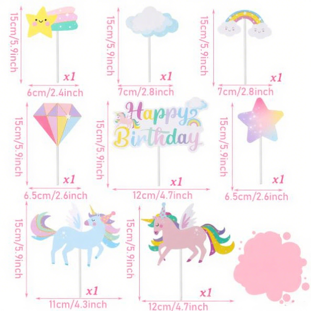 Cartoon Unicorn Cake Insertion Children's Decoration Birthday Theme Cake Card Insertion Party Supplies Rainbow Cake Flag Insertion